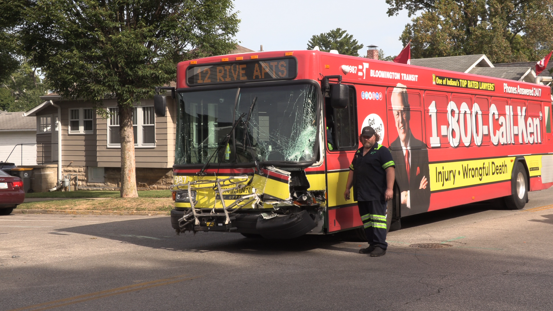 Bus driver taken to hospital after crash with pickup truck